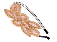 Alilang 1920's Gold Pink Leaf Gatsby Headband