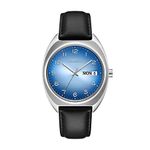 Caravelle Retro Quartz Mens Watch, Stainless Steel with Black Leather StrapSport, Black, One Size, Silver-Tone/Blue dial