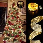 Fairy Lights Christmas Tree Ribbon, 16ft/ 5m Battery Operated String Lights Led Ribbon for Christmas Tree Decorations, for New Year Party Gazebo Wedding Christmas Decorations Outdoor Indoor Ornaments