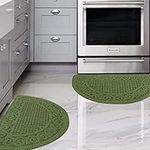 Green Kitchen Mats for Floor 2 Piece 18”X30”, Non Skid Washable Kitchen Rugs, Absorbent Standing Rug, Throw Rug,Half Circle Carpet for Sink,Laundry Room Area