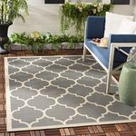SAFAVIEH Trellis Rug for Indoor & Outdoor - Courtyard Collection, Short Pile, in Anthracite and Beige color, 201 X 290 cm