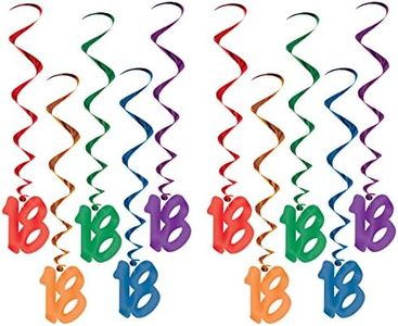 Beistle 10 Piece Happy 18th Decorations Plastic Hanging Spirals for Milestone Birthday Celebrations, 36", Multicolor