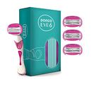 DORCO EVE 6 Shaving System for Women Foldable 6 Blades (3+3) Shaving Cartridge with Triple Formula Lubricating Strip - 4 N Cartridges/Refills + 1 N EVE Razor (Premium Edition) Total 5 Units