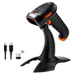 Tera 2D Bluetooth Wireless QR Barcode Scanner with Stand 3 in1 Bluetooth 2.4GHz Wireless and USB Wired Handheld Barcode Reader Image QR Bar Code Reader with Stand, HW0001,Orange