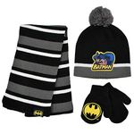 DC Comics Disney Boys' Winter Accessory Hat and Mittens, Batman Toddler Beanie for Ages 2-4, Scarf Set-Black/Grey/Yellow, Scarf Set - Black/Grey/Yellow, 2-4T