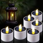 PChero Solar Rechargeable Candles Outdoor Waterproof, 6pcs LED Electric Tea Lights Battery Candles Flickering for Garden Patio Lantern Window Camping Home Decor