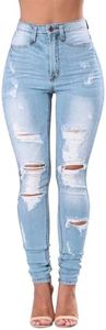 Women's High Waisted Jeans for Women Distressed Stretch Jeans for Women Ripped Butt Lift Jeans Denim Pants Blue, Size 4