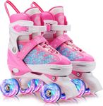 Gonex Adjustable Roller Skates,4 Light up Wheels and Sizes Adjustable Quad Skate for Indoor Outdoor for Girls Women Kids Beginner