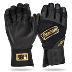 Franklin Sports MLB Batting Gloves - Infinite Powerstrap Baseball + Softball Batting Gloves -Durable Full Wrap Cage Practice Gloves - Reinforced Wrist + Heavy Duty Leather - Adult Medium - Black+Gold