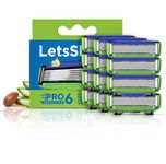 LetsShave Pro 6 Sensitive Manual Shaving Razor Blades Refills (Cartridge), Pack of 12, World's First 6-Blade & Precison Back Blade with Argan Oil & Aloe Vera Infused Moisture Bar, Blades for Men