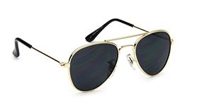 Baby Boy Girl Classic Aviator Style Retro Metal Sunglasses, Gold/Black Lens 6-18 Months