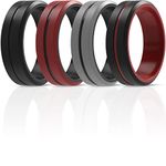 ThunderFit Silicone Wedding Rings for Men 2 Layers (Black-Red, Grey-Black, Black, Red-Black, 8.5-9 (18.9mm))