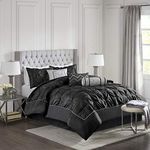 Madison Park Laurel King Size Bed Comforter Set Bed In A Bag - Black, Wrinkle Tufted Pleated – 7 Pieces Bedding Sets – Faux Silk Bedroom Comforters