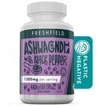 Freshfield Ashwagandha with Black Pepper. Vegan Friendly. 1300mg per serving. Muscle Memory, Thyroid and Strength. Vegetarian Capsules.