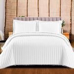 Rugs Inn Reversible Bed Throws Double Size Quilted Bedspread Coverlets - Luxury Embossed Patterned Quilt with Pompom on Bedspreads All Side White