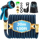 Expandable Garden Hose Pipe 30m 100ft, Hosepipes for Garden Water Hose with 10 Functions Spray Gun, 3/4" 1/2" Connector, Expanding Magic Hose Retractable Flexible Garden Hose for Gardening Car Washing