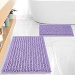 FLOLEOPA Luxury Chenille Lavender Bathroom Rugs Bath Mats Sets, Extra Soft and Absorbent Bathroom Rugs Non Skid Machine Wash Dry Bath Mats（32"x20" Plus 17"x24"）