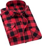 Cromoncent Men's Casual Plaid Flannel Long Sleeve Button Down Shirt,Red Black,Large