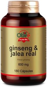 Obire | Ginseng + Jalea Real 600 mg | 180 Cápsulas | Ayuda a Aumentar tu Rendimiento Físico y Mental | Ayuda para Combatir el Cansancio | Rico en Vitaminas y Minerales