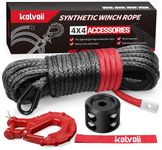 Kolvoii Synthetic Winch Rope Kit, 1/4" x 50ft 9,650 lbs Winch Cable with Steel Hook, Protective Sleeve and Winch Cable Stopper for ATV UTV Off-Road Vehicle etc(Grey Rope, Red Hook)