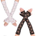 Lusofie 2 Pairs Long Lace Gloves Fingerless Long Sleeve Gloves Women Bridal Elbow Length Evening Lace Gloves Black and White Gloves for Wedding Opera Tea Party