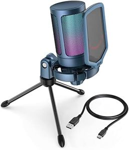 FIFINE Gaming Streaming USB PC Microphone for Mac OS/Windows, AmpliGame Condenser Cardioid Mic with RGB for Video Vocal Recording Twitch Discord, Gamer Computer Mic-Blue