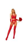 RSLOVE Sexy Lingerie Fishnet Bodystocking - Women's Outfits Mesh Lingerie Sets 4 Pieces with Gloves and Tights Red One Size