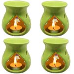 KC Kullicraft Green Ceramic Aroma Diffuser Oil Burner Clay Lamp Wax Warmer Tea Light Holder for Home Décor (Free 1 Candle Tea Light) - Pack of 4