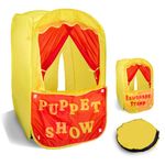 Playbees Puppet Show Up w/Front Stage Toddler Playhouse - Theater Pretend Playhouse Play Tent Kids on Stage Doorway - Indoor & Outdoor - Table Top Pop Up Tents - Swappable to Lemonade Stand