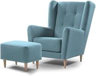 Sky Rise Decor Modern Wing Chair with Foot Rest for Living Room Bedroom High Back Arm Rest Chair Cushioned Lounge Chair Single Seater Sofa (Light Blue)