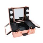 LUVODI Professional Makeup Case with Mirror and Lights Portable Train Case Dimmable LED Bulbs Travel Cosmetic Suitcase Vanity Beauty Box, Rose Gold