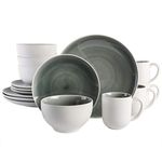 Gibson Elite 114326.16RM Serenity 16 Piece Dinnerware Set with Crackle Glaze, Grey/White