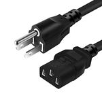 Basics Computer Monitor TV Replacement Power Cord,Standard 3 Prong AC Power Cord Cable for Electronics, Printer, Radio,Samsung, Dell, Vizio, LG, Asus, Laptop and More