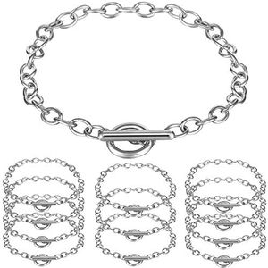 12 Pieces Chain Bracelets Alloy Metal Plated Link Bracelet Chains with OT Toggle Clasps for Men Women Charm Minimalist Jewelry Bracelet Making (Silver)