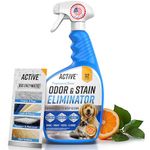 Pet Odor and Stain Eliminator - 32 oz ACTIVE Enzyme Cleaner for Dog & Cat Urine, Stain Remover Spray for Carpet, Upholstery, Hardwood, Spot Cleaning, Deodorizer for Dogs Cats Pets - Natural Citrus Oil