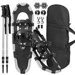 Goplus Snow Shoes for Men Women Youth Kids, Light Weight Aluminum Terrain Snowshoes with Anti-Shock Trekking Poles and Carrying Tote Bag, Snow Mud Baskets Included, 21/25/ 30 Inches (Silver, 25")