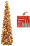 MACTING Fall Tree with 100 LED Lights 5FT Collapsible Autumn Maple Leaf Pop Up Tinsel Tree Battery Operated with Timer Easy-Assembly for Porch Home Apartment Holiday Thanksgiving Xmas Decor(Brown)