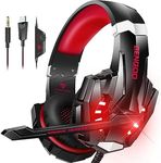 BENGOO Stereo Gaming Headset for PS4, PC, Xbox One Controller, Noise Cancelling Over Ear Headphones Mic, LED Light, Bass Surround, Soft Memory Earmuffs for Laptop Mac Nintendo Switch Games -Red