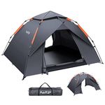 Amflip Camping Tent Automatic 3 Man Person Instant Tent Pop Up Ultralight Dome Tent 4 Seasons Waterproof & Windproof Camping Tent with Removable Outer Tarpaulin, Double Layers (Grey)