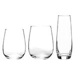 Argon Tableware 18 Piece Stemless Glassware Set 6x 475ml, 6x 360ml & 6x 230ml - Modern Style Glass Tumblers for Wine, Champagne, Prosecco, Celebration