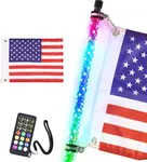 AddSafety 3FT RF Remote Control LED Whips Light with Dacning/Chasing Light with Hookup and American Flag for Off- Road Vehicle ATV UTV RZR Jeep Trucks Dunes