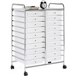 Yaheetech 20 Drawers Plastic Storage Cart, Multipurpose Mobile Organizer Unit with 4 Lockable Wheels, Utility Rolling Trolley for Home Office School Salon & Beauty, White