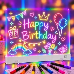 Sxueg 16" Led Drawing Board, 7 Colors, 9 Light Effects with 4 Modes 7 Markers Rechargeable Light Up LCD Writing Tablet Led Doodle Drawing Board for Kids, Birthday Gifts Toys for Girls, Boys (White)