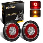 Partsam 2Pcs Red/Amber Round led Trailer Tail Lights 16 LED Multi-Function Brake Stop Turn Tail Lights Grommet Mount, 4 Inch Round Led Tail Lights, 4 Inch Round Led Lights Trailer Truck Taillights