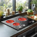 ADVWIN 3 Burner Electric Cooktop 24 Inch Knob Control Built-in Ceramic Stove Top with Child Safty Lock, Timer, 10 Power Setting, Over-Temperature Protection, 5200W, 220v, Hard Wire(No Plug)