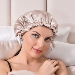 THXSILK Silk Bonnet for Women Girls, 100% 22 momme Mulberry Silk with Hyaluronic acid, Double Layered, Durable and Deep hydration, Adjustable Elastic Night Cap for Hair Care - M, Champagne & Grey