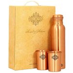 INDIAN ART VILLA Pure Copper Drinkware Gift Set of Plain Matt Finish Design 1 Bottle & 2 Glass with Gift Box, Gift Item for Diwali, Bithday & Parties, Bottle-750 ml & Glass-300 ml