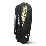 YOUNG R2 Kitbag Double Zipper | Durable Polyester | Side Pouch | Backpack Type Badminton Kitbag (Black Gold)