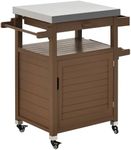 YITAHOME Outdoor Grill Cart with Drawer and Storage Cabinet, Solid Wood Bar Cart with Stainless Steel Top, Outdoor Kitchen Island Prep Table BBQ Cart for Garden, Lawn, Patio, Backyard, Brown