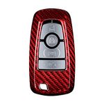 MissBlue Carbon Fiber Key Fob Cover For Ford Mondeo Edge Mustang Remote Key Smart Car Key Light Weight Glossy Key Fob Case, Red, One Size